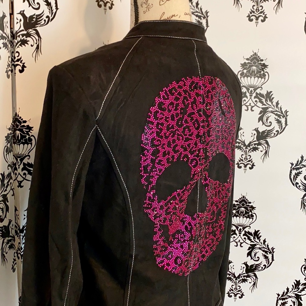 ๐ NWT! Faux Suede Bling Leopard Skull Jacket! - Picture 7 of 11